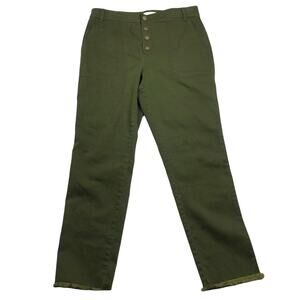 Ann Taylor Loft Olive Green Button Fly Raw Hem Khakis Skinny Pants Sz 6 Curvy